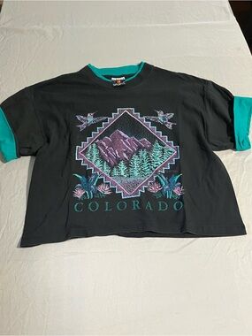 Vintage Colorado Graphic Short-Sleeve Tee in Black & Teal Womens Size Large